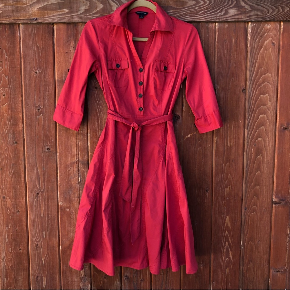 Red collared midi dress